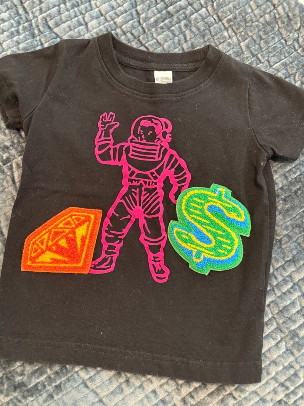 Billionaire Boys Club Black Tee with Hot Pink Astronaut & Neon Appliqués